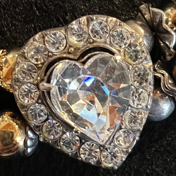 Vintage Ylang Ylang Choker Necklace, Gold Plate & Silver with Glass & Crystals - Picture 10 of 12